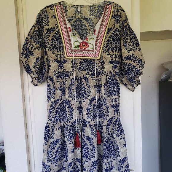 Dresses & Skirts - Blue and Beige Dress with great details!